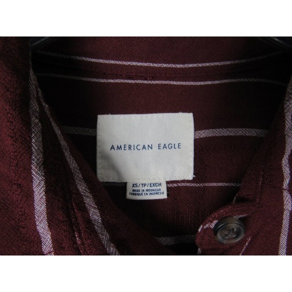 American Eagle Women's Burgundy & White Striped Casual XS Shirt - Picture 3 of 5